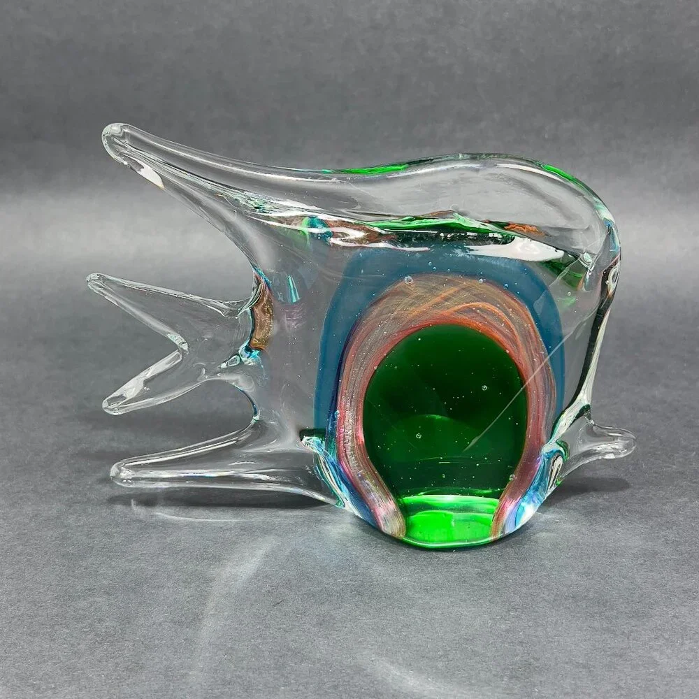 Pier 1 Imports Art Glass Fish Hand Blown Figurine Green Paperweight Home Decor